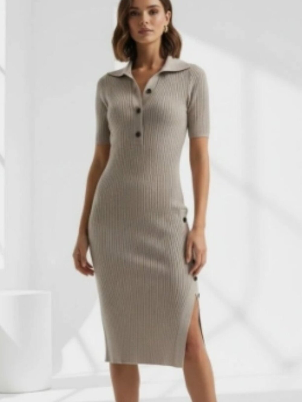 NWT REISS Mason Heathered Beige Ribbed Midi Sweater Dress Small